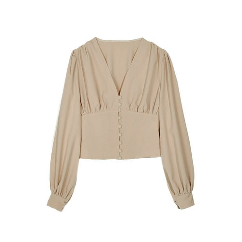 V-neck Button Long Sleeve Blouse Shirt