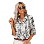 Load image into Gallery viewer, Women Shirts Snake Leopard Print Blouses Female Pockets Tops Nine
