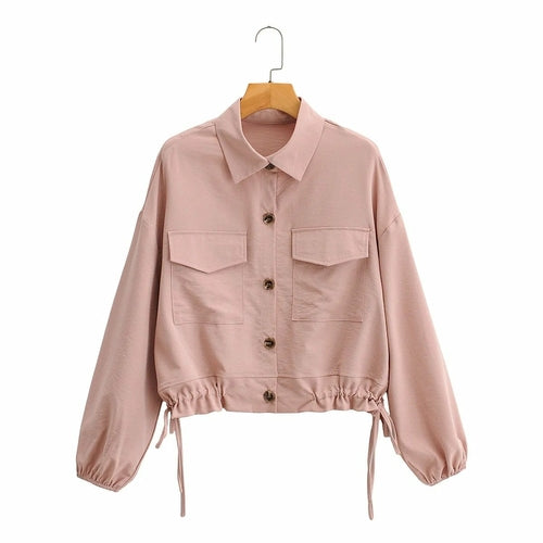 Women Loose Drawstring Waist Blouse Shirt