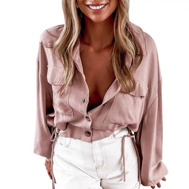 Women Loose Drawstring Waist Blouse Shirt