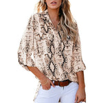 Load image into Gallery viewer, Women Shirts Snake Leopard Print Blouses Female Pockets Tops Nine
