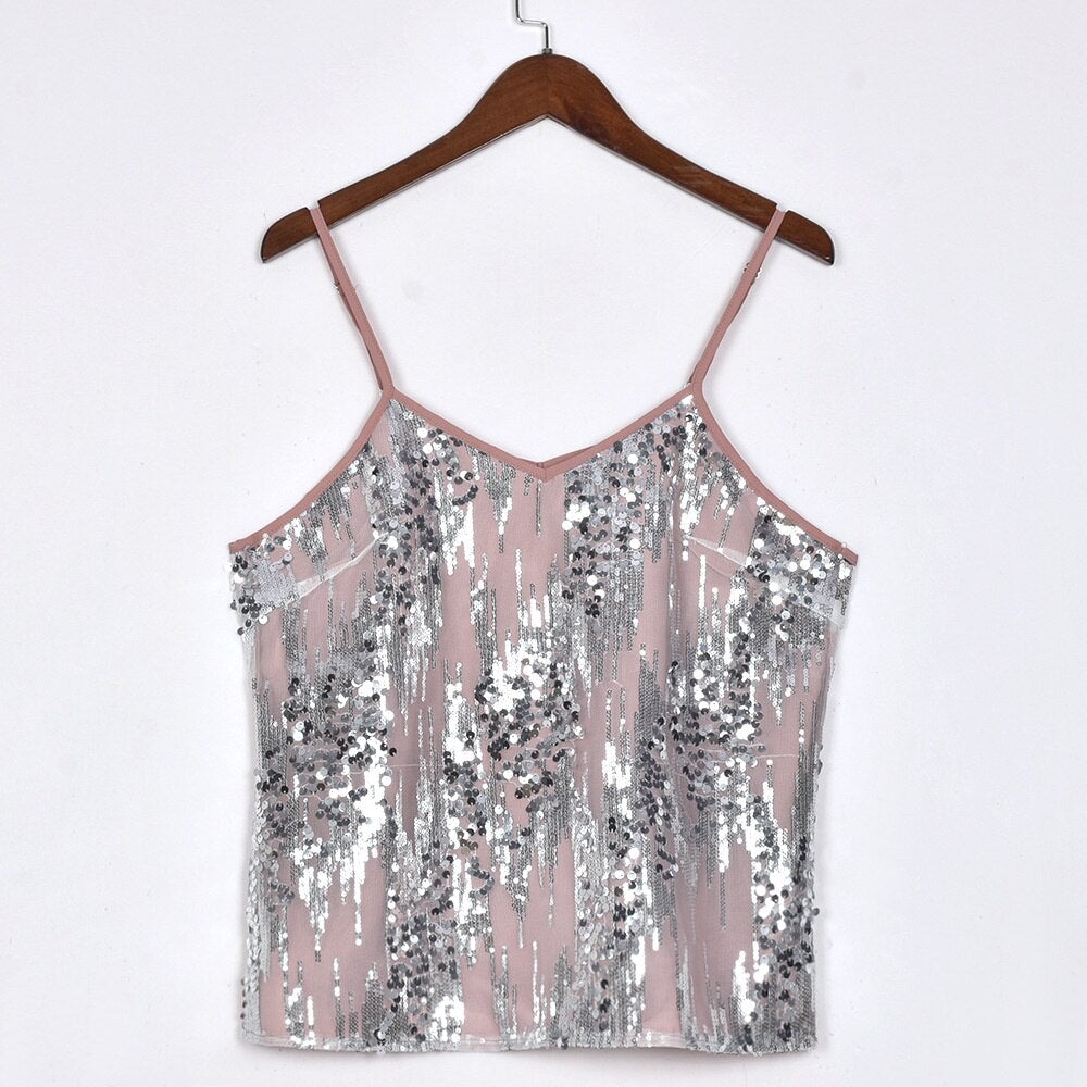 Sexy V-neck Sequins Women Camis Tops