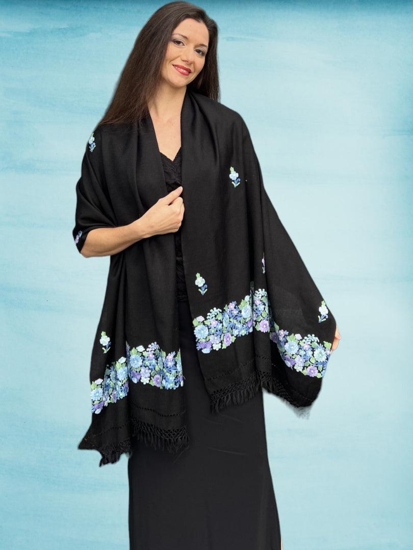 Spring Bloom Embroidered Wool Wrap