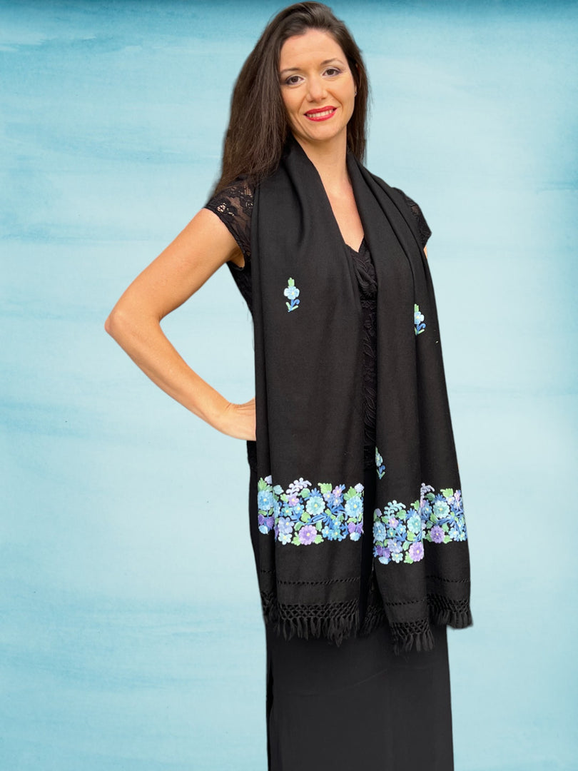 Spring Bloom Embroidered Wool Wrap