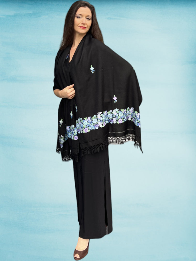 Spring Bloom Embroidered Wool Wrap